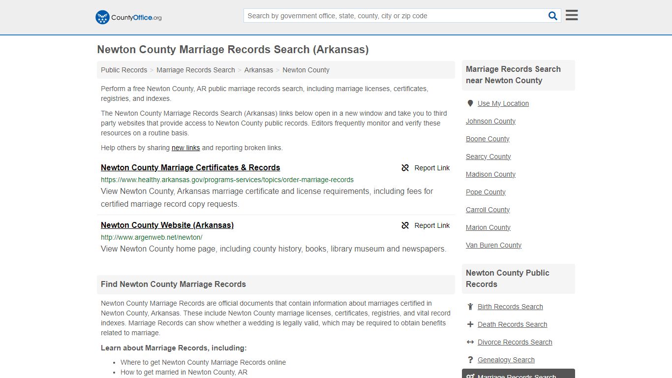 Newton County Marriage Records Search (Arkansas) - County Office