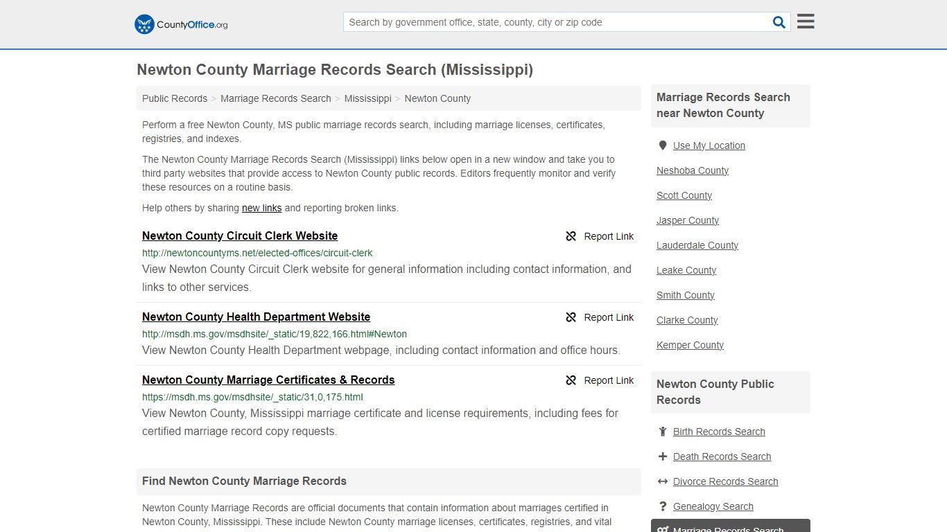 Newton County Marriage Records Search (Mississippi)