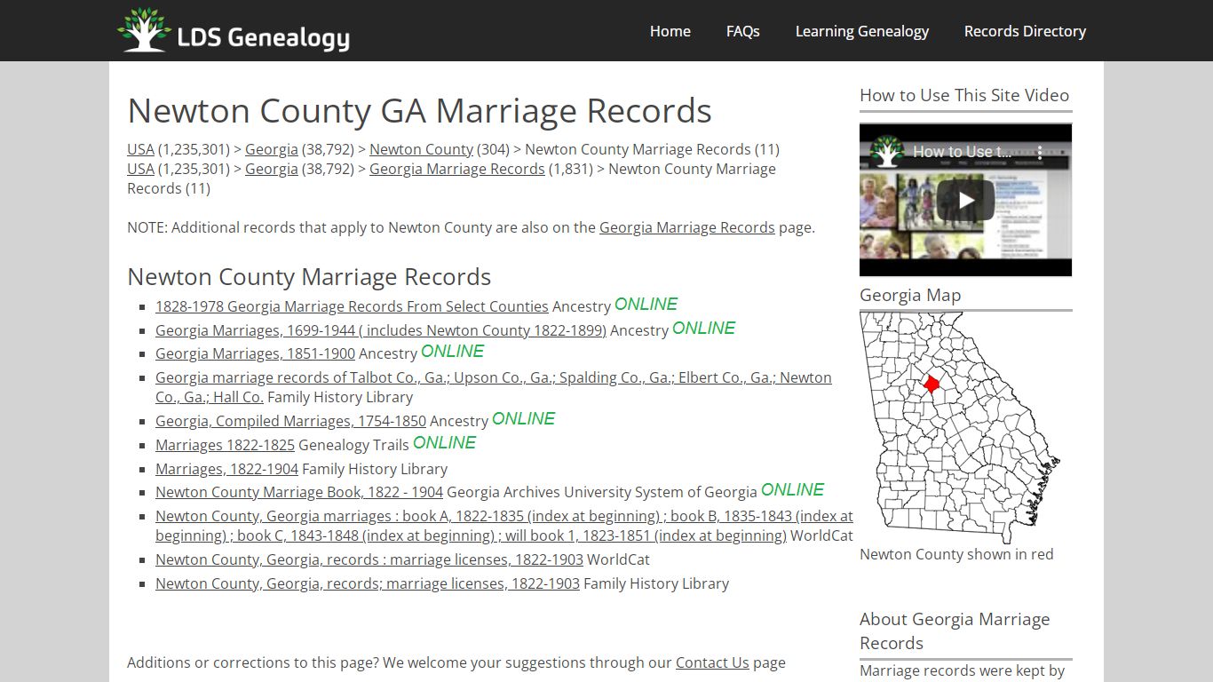 Newton County GA Marriage Records - LDS Genealogy